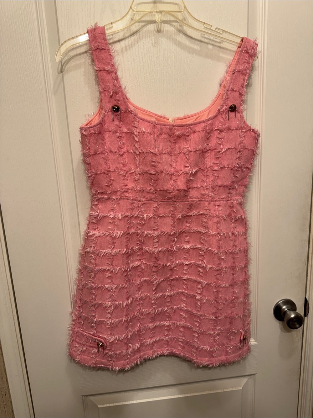 Sleeveless Pink Mini Dress with Fringe Texture